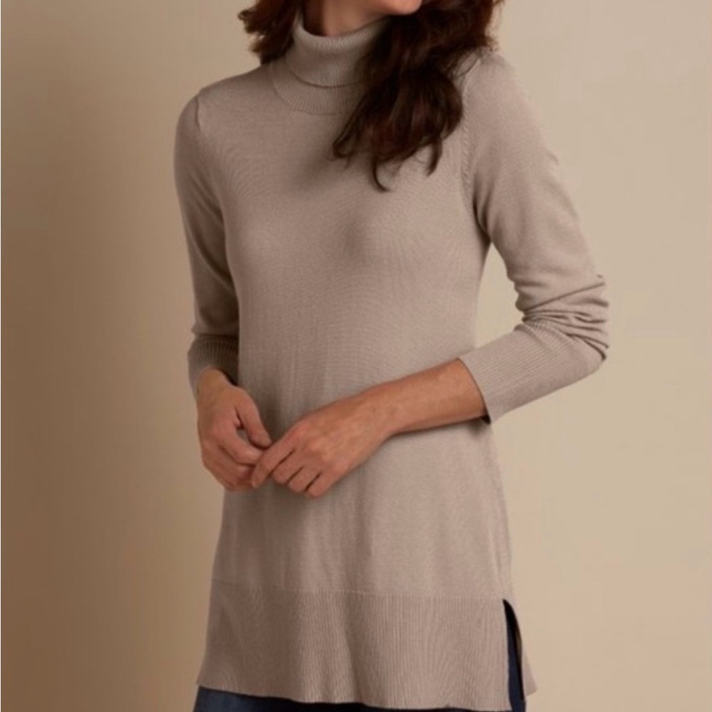 Soft Surroundings | Pebbled Taupe A-Line Turtleneck Tunic Sweater | Sz XL